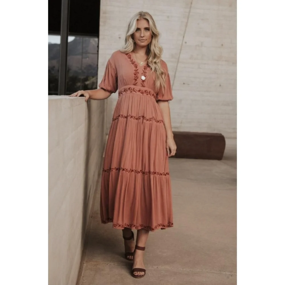 Bohme | Willow Embroidered Tie Back Maxi Dress